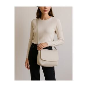CALMA 1600 Leather Pebbled White Crossbody Bag – Minimalist Soft Leather
